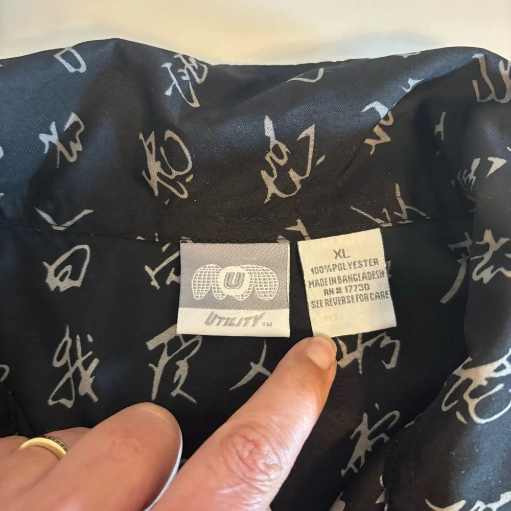 Vintage y2k Utility Button Down Shirt Polyester Size XL Black